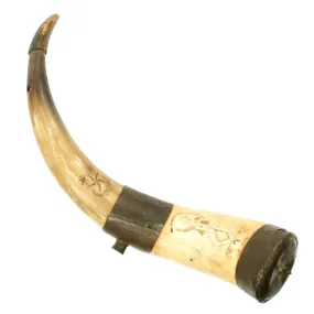 Original U.S. Naval Gunner's Priming Priming Powder Horn with Patriotic Scrimshaw Engraving c.1812