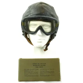 Original U.S. WWII Army Air Forces Aviator A-11 Flight Helmet with K-14 Earphones and M-1944 Goggles in Case