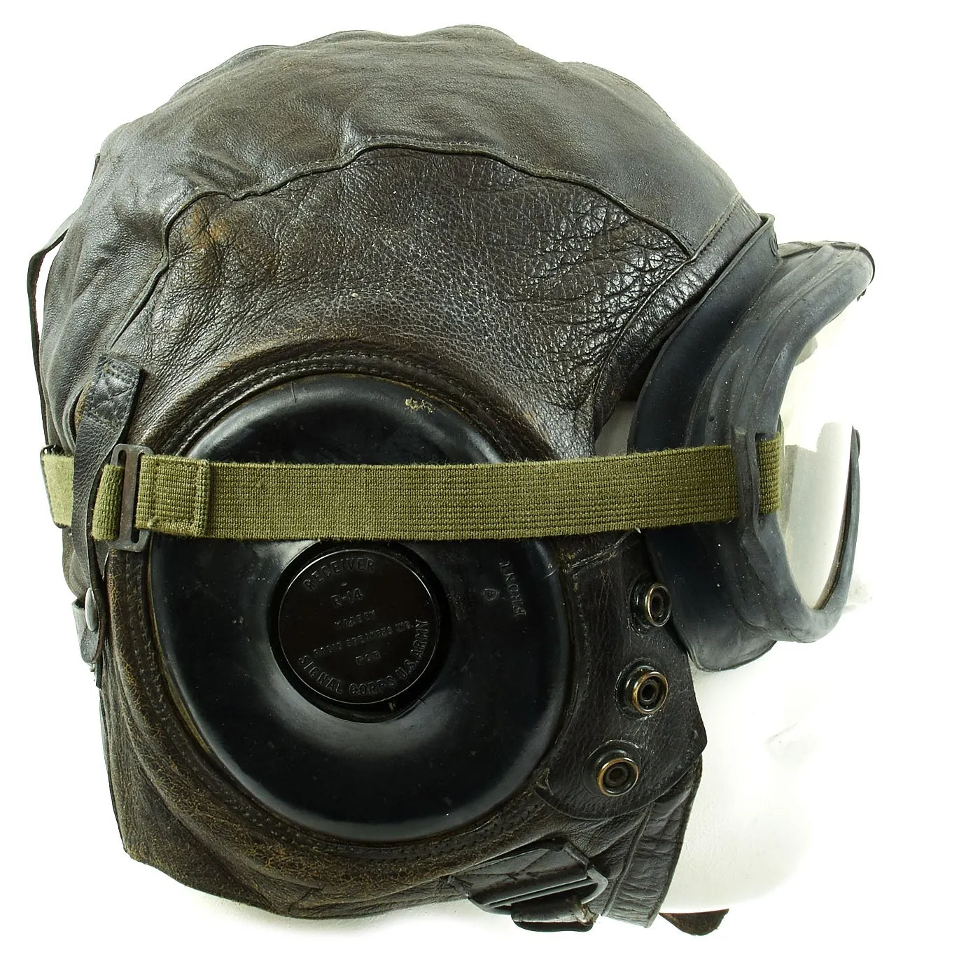 Original U.S. WWII Army Air Forces Aviator A-11 Flight Helmet with K-14 Earphones and M-1944 Goggles in Case