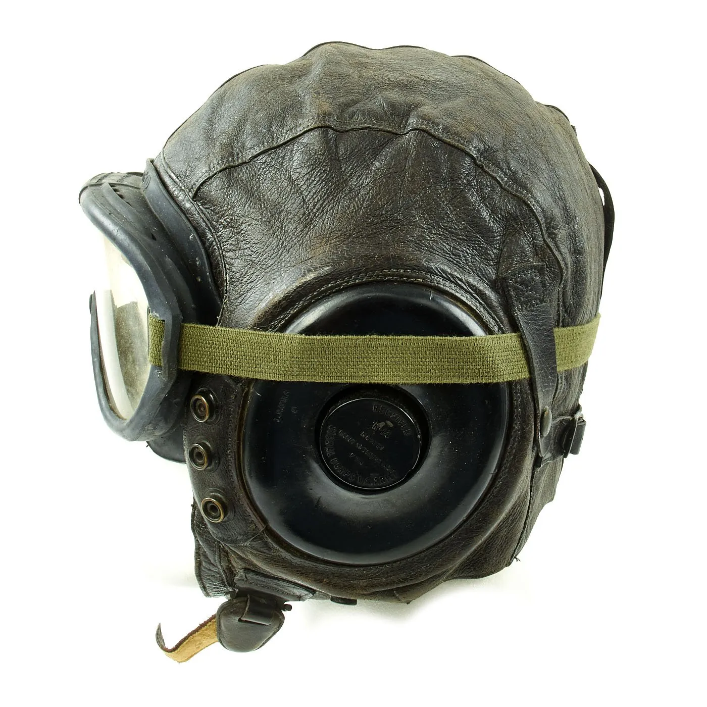 Original U.S. WWII Army Air Forces Aviator A-11 Flight Helmet with K-14 Earphones and M-1944 Goggles in Case