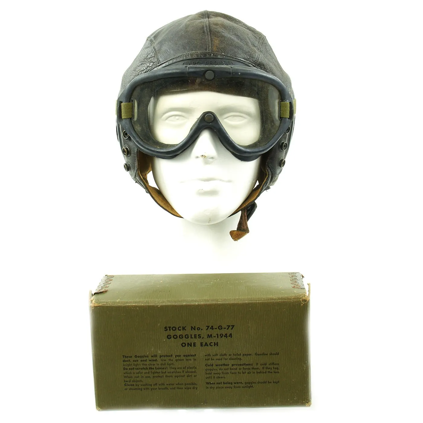 Original U.S. WWII Army Air Forces Aviator A-11 Flight Helmet with K-14 Earphones and M-1944 Goggles in Case