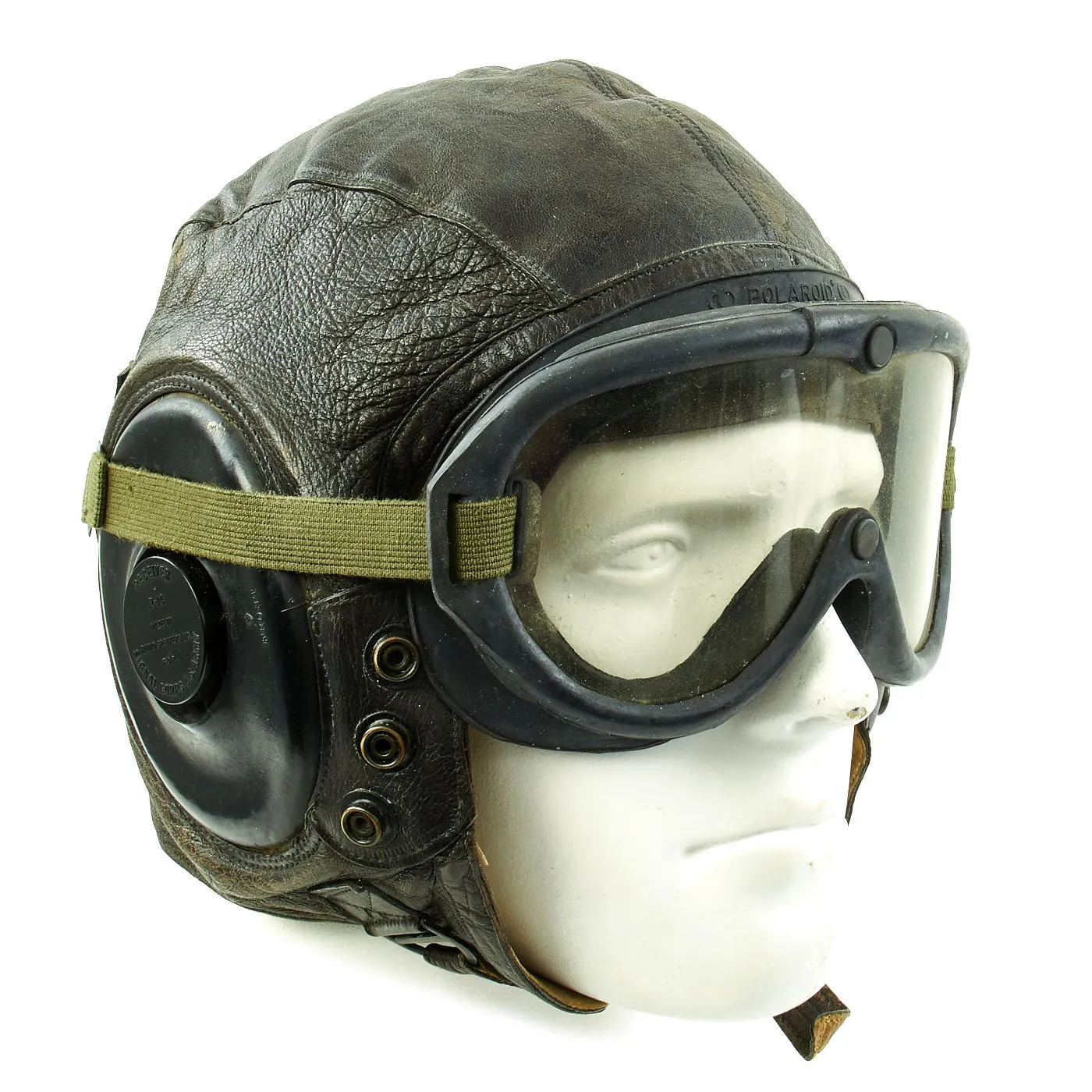 Original U.S. WWII Army Air Forces Aviator A-11 Flight Helmet with K-14 Earphones and M-1944 Goggles in Case