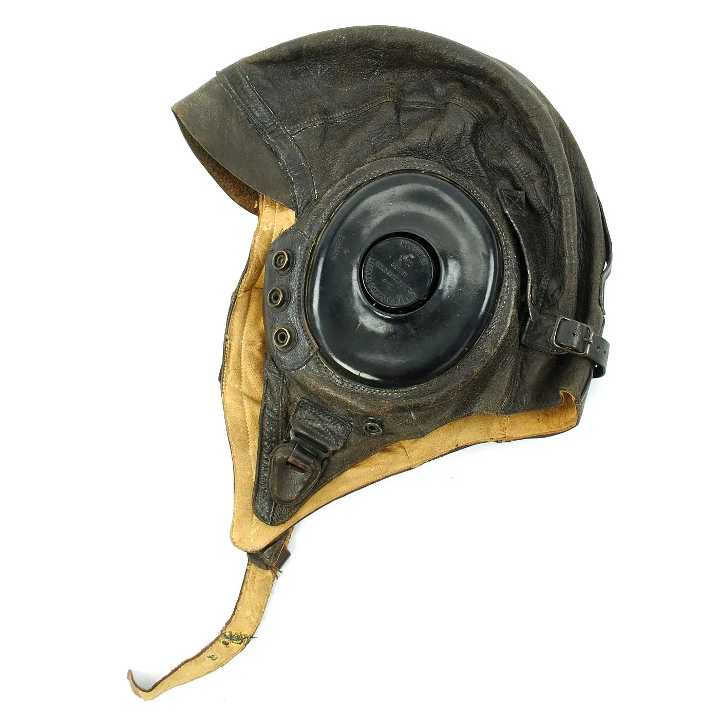 Original U.S. WWII Army Air Forces Aviator A-11 Flight Helmet with K-14 Earphones and M-1944 Goggles in Case