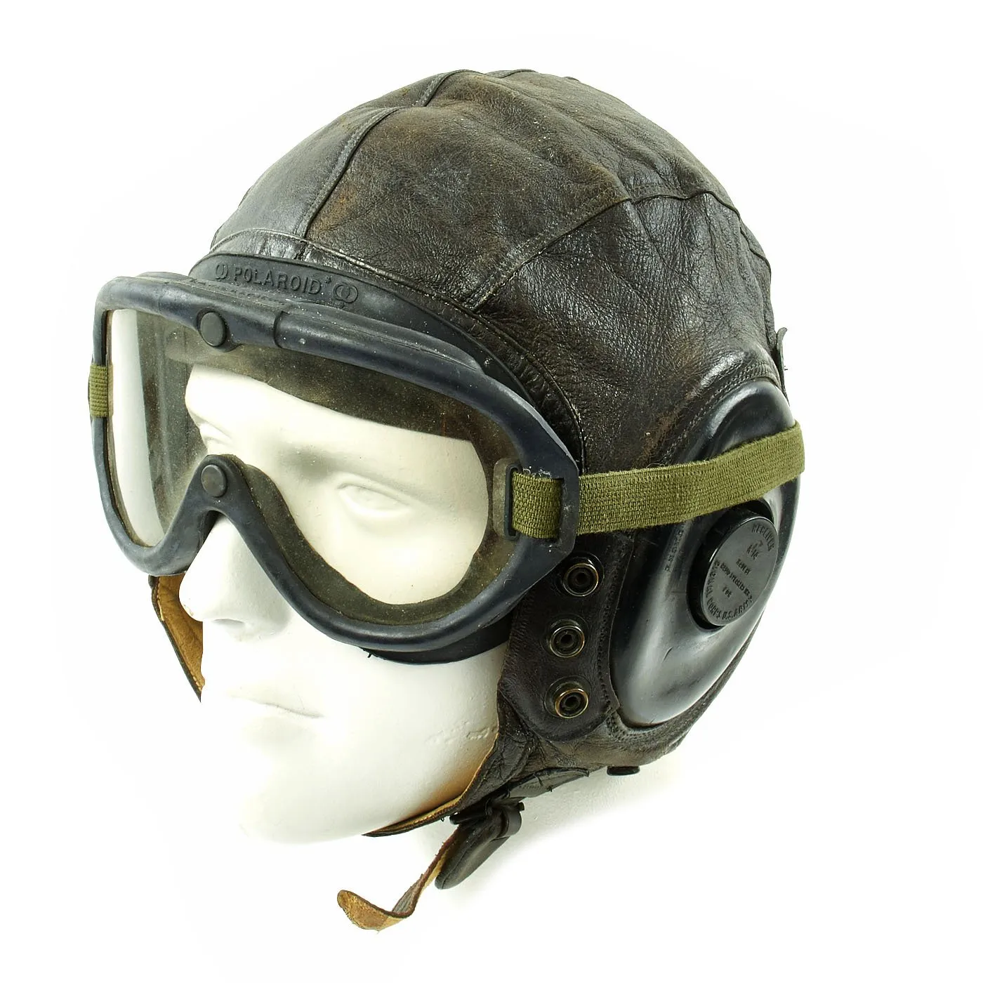 Original U.S. WWII Army Air Forces Aviator A-11 Flight Helmet with K-14 Earphones and M-1944 Goggles in Case