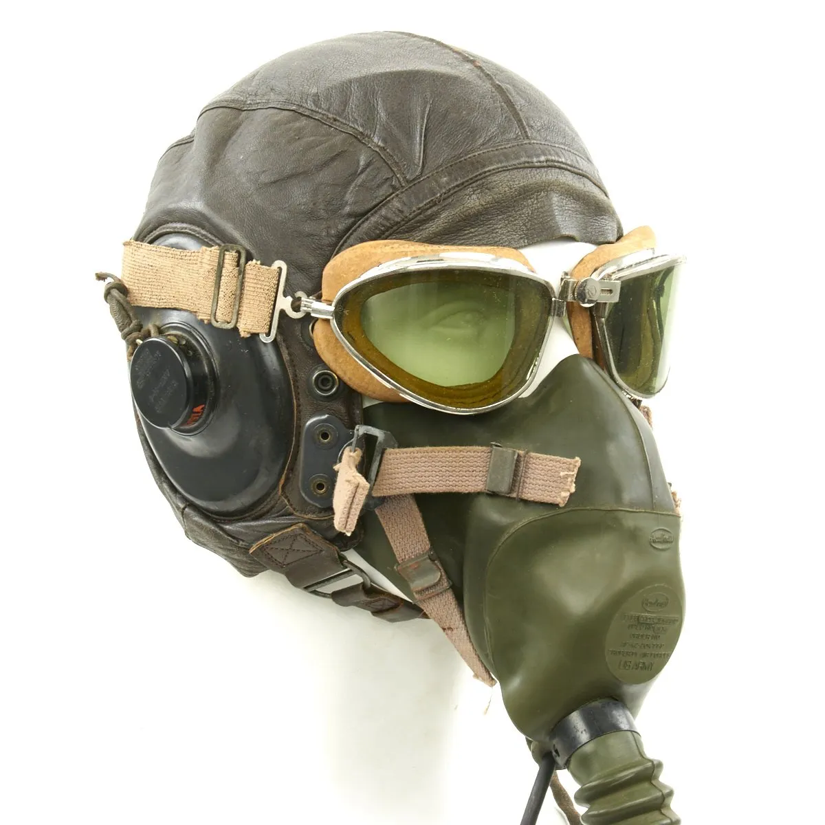 Original U.S. WWII Army Air Forces Aviator Flight Helmet Set - Aviator Goggles, A-10A Mask, A-11 Helmet