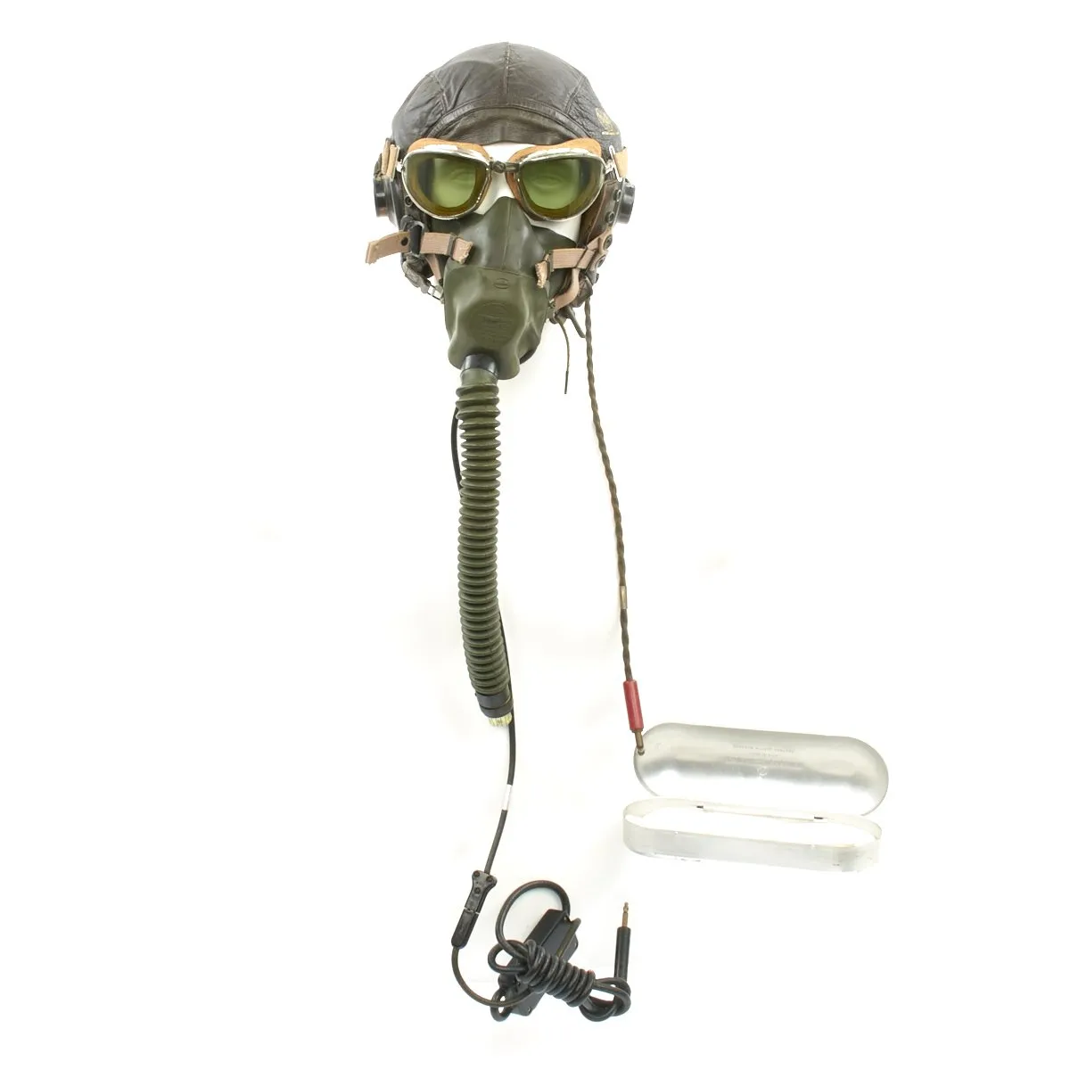 Original U.S. WWII Army Air Forces Aviator Flight Helmet Set - Aviator Goggles, A-10A Mask, A-11 Helmet