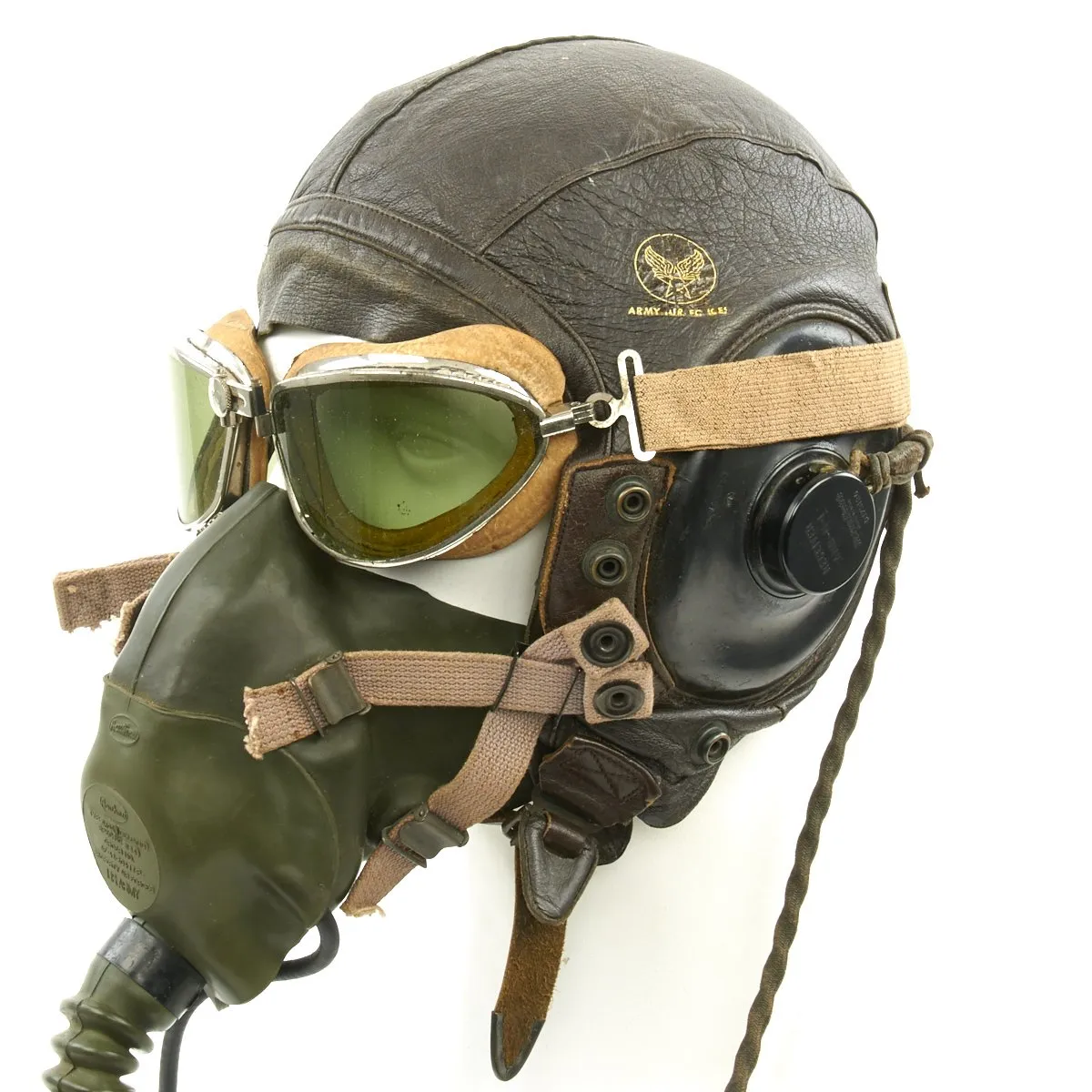 Original U.S. WWII Army Air Forces Aviator Flight Helmet Set - Aviator Goggles, A-10A Mask, A-11 Helmet