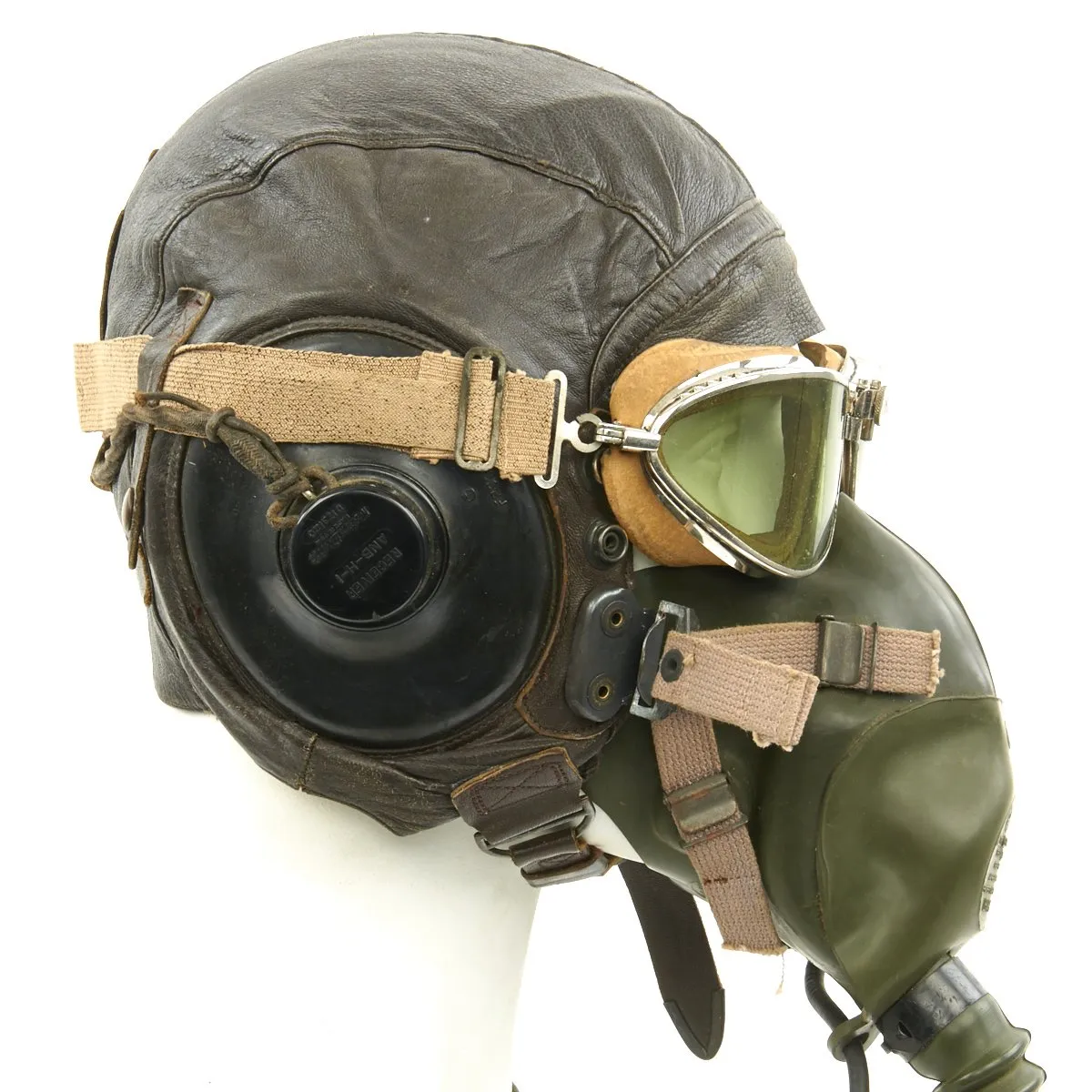 Original U.S. WWII Army Air Forces Aviator Flight Helmet Set - Aviator Goggles, A-10A Mask, A-11 Helmet