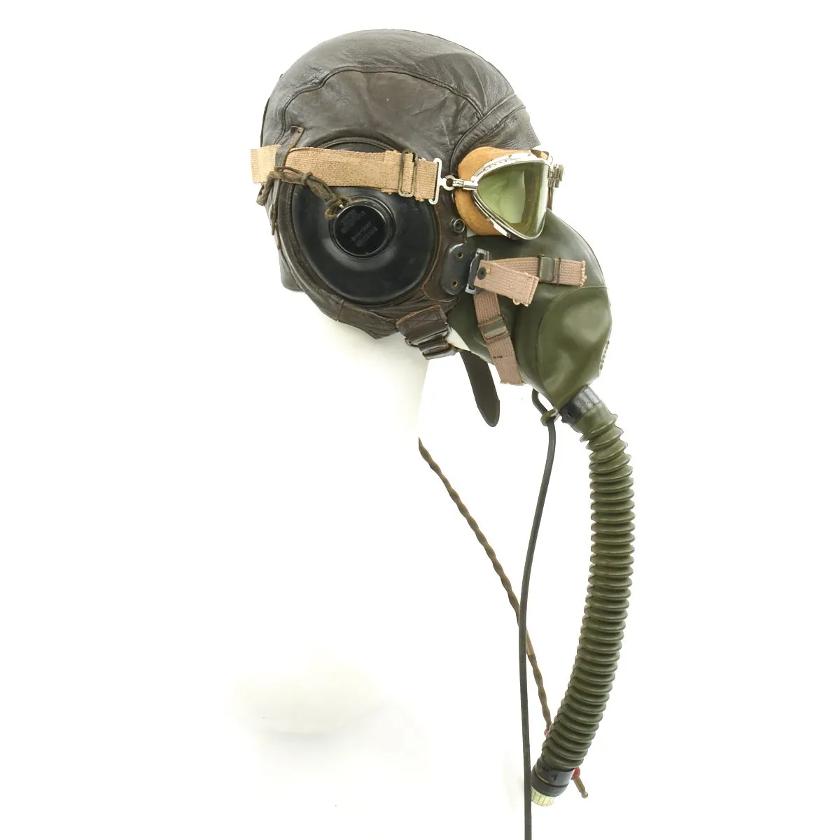 Original U.S. WWII Army Air Forces Aviator Flight Helmet Set - Aviator Goggles, A-10A Mask, A-11 Helmet