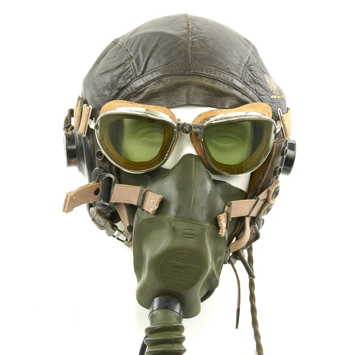 Original U.S. WWII Army Air Forces Aviator Flight Helmet Set - Aviator Goggles, A-10A Mask, A-11 Helmet