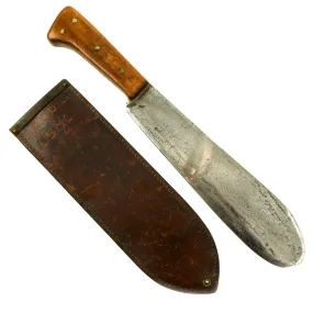 Original U.S. WWII USMC Bolo Knife by Chatillon, N.Y. with BOYT 1942 Scabbard With Locations Etched into the Back like Guadalcanal, Saipan and Peleliu