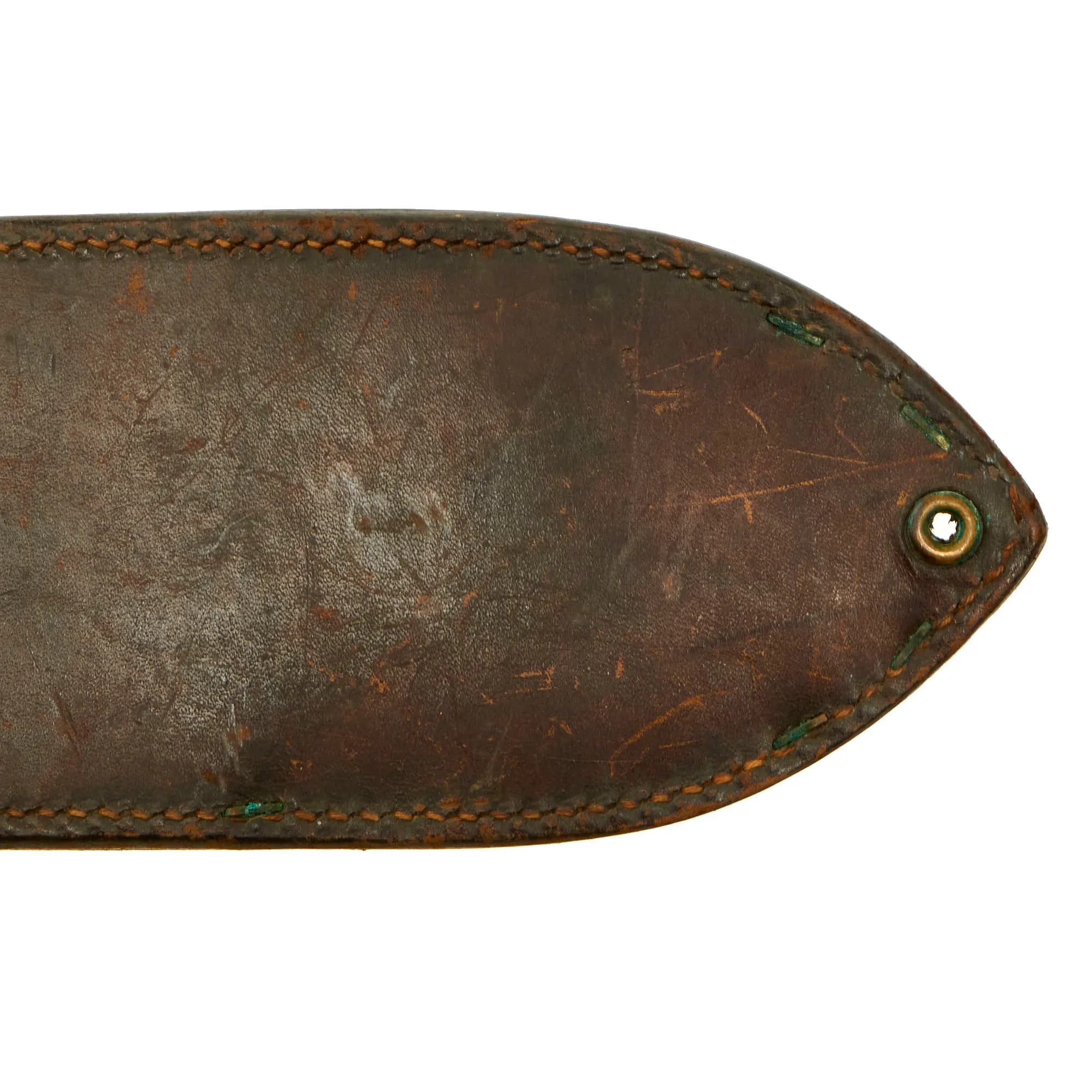 Original U.S. WWII USMC Bolo Knife by Chatillon, N.Y. with BOYT 1942 Scabbard With Locations Etched into the Back like Guadalcanal, Saipan and Peleliu