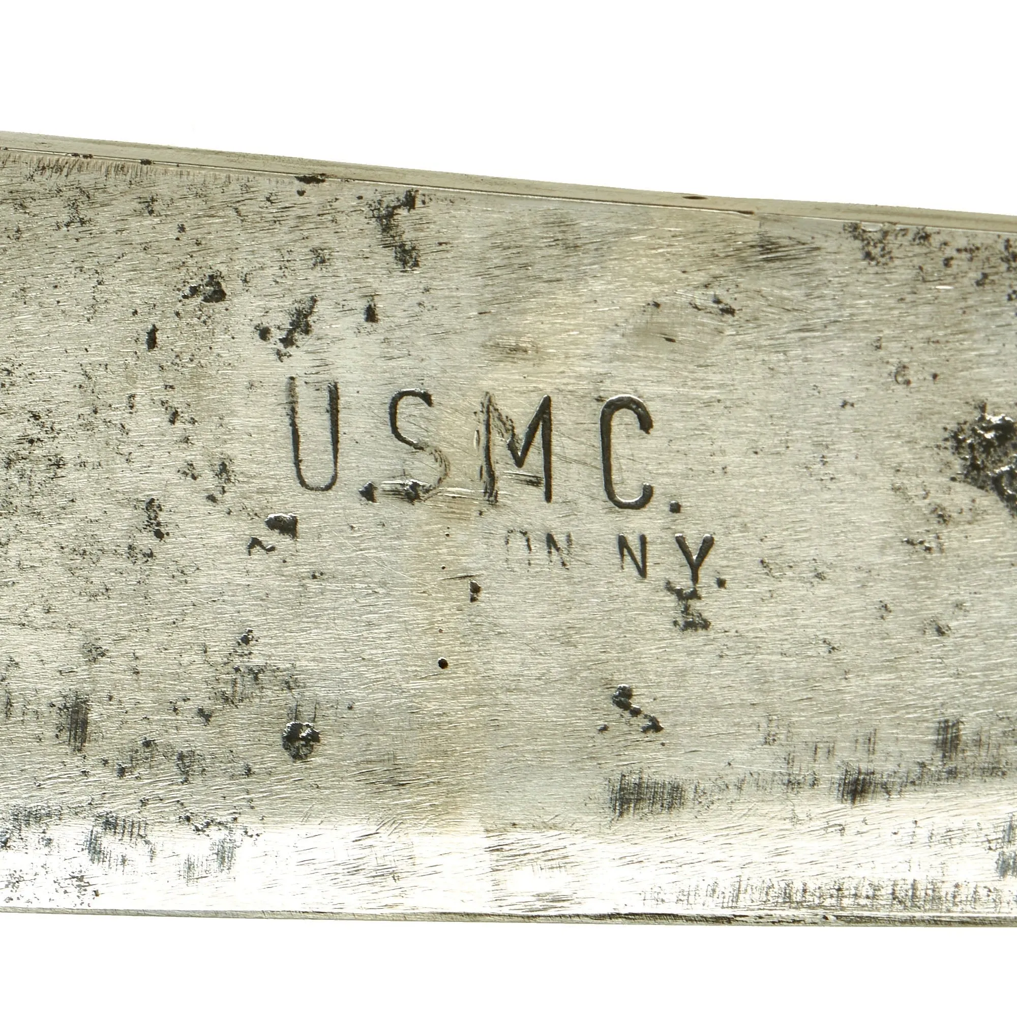 Original U.S. WWII USMC Bolo Knife by Chatillon, N.Y. with BOYT 1942 Scabbard With Locations Etched into the Back like Guadalcanal, Saipan and Peleliu