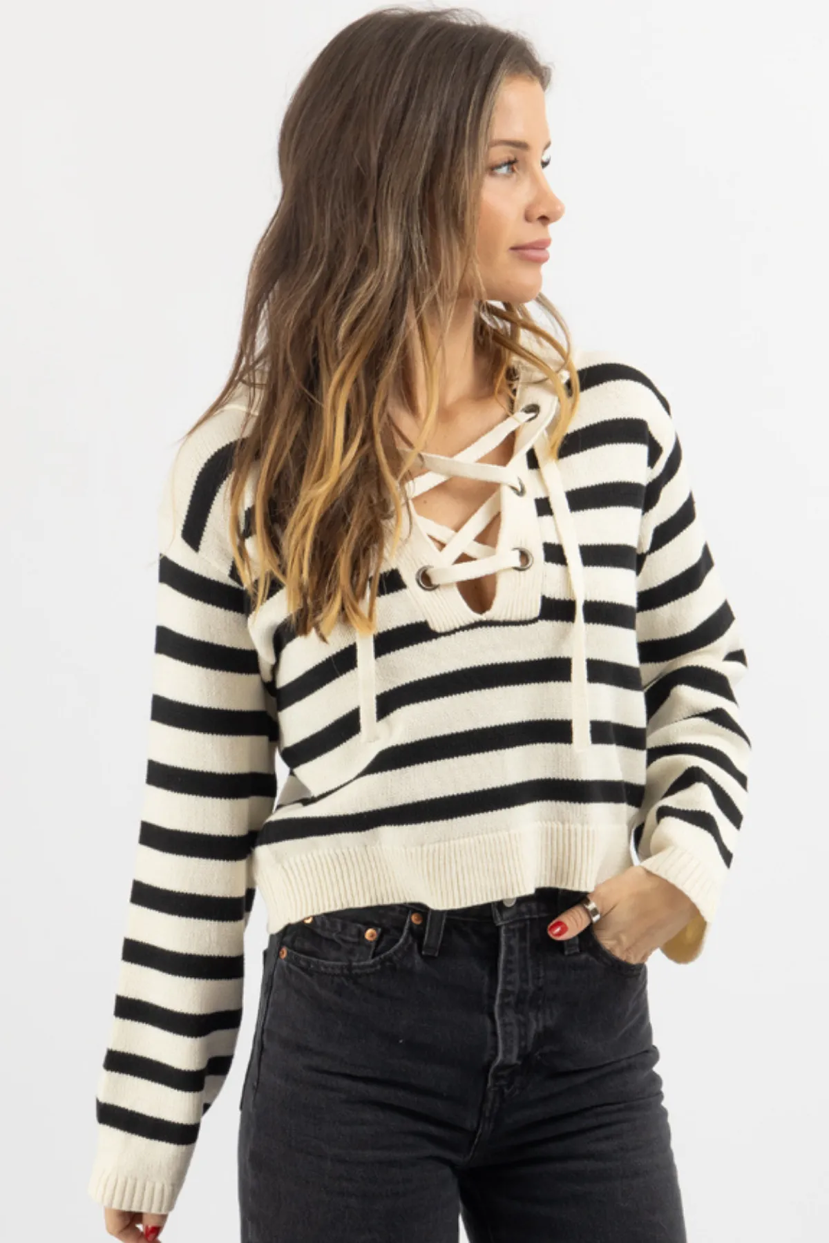 OUT EAST LACE-UP SWEATER