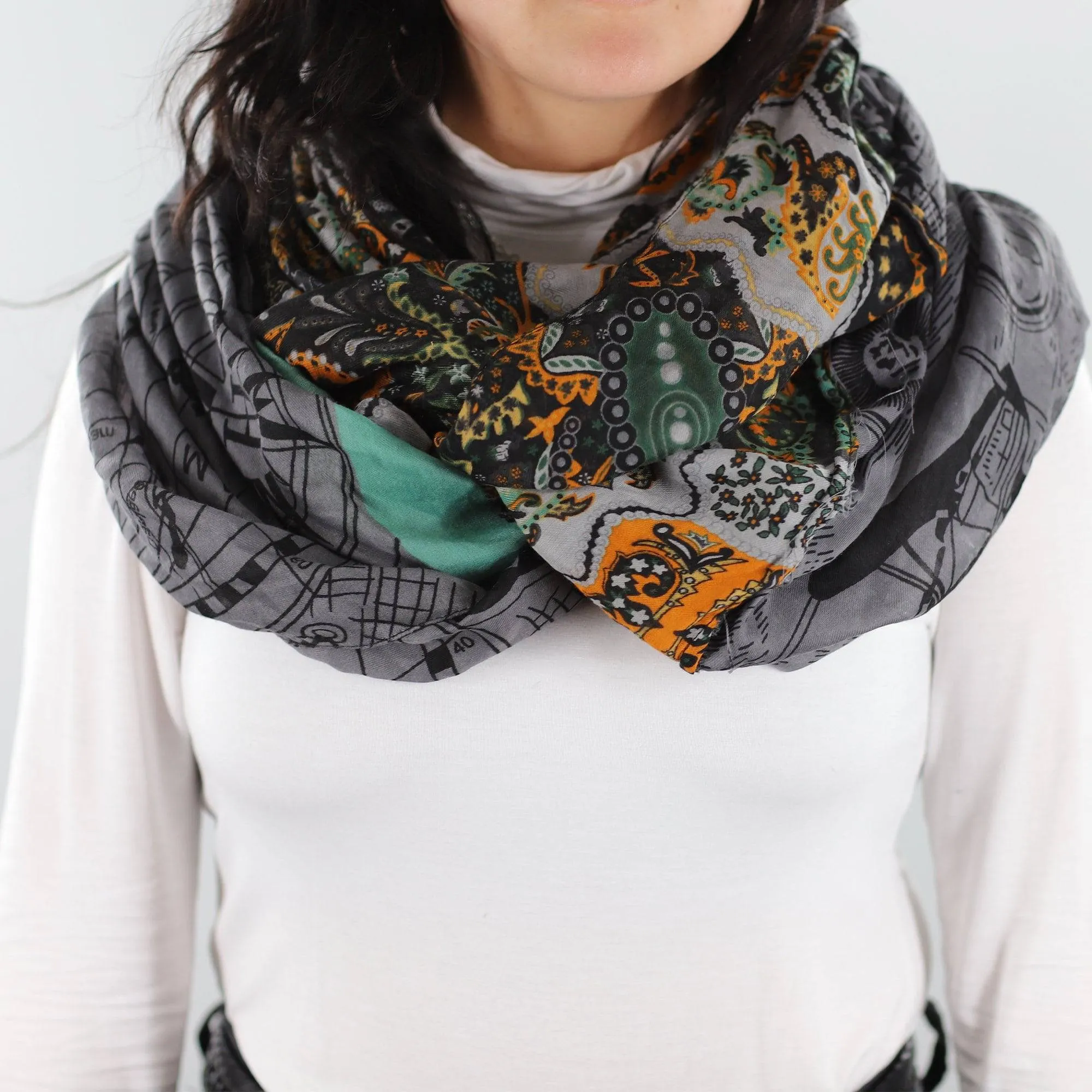 Paisley Map Infinity Scarf - Grey