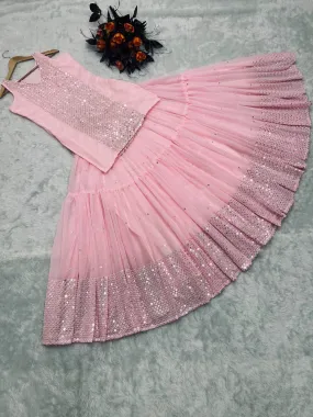 Party Wear Peach Color Sequence Work Lehenga with Top