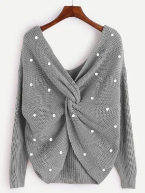 Pearl Beading Twist Infinity Sweater