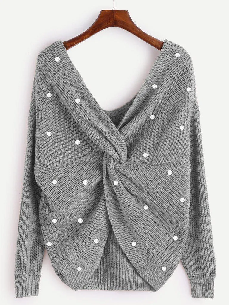 Pearl Beading Twist Infinity Sweater