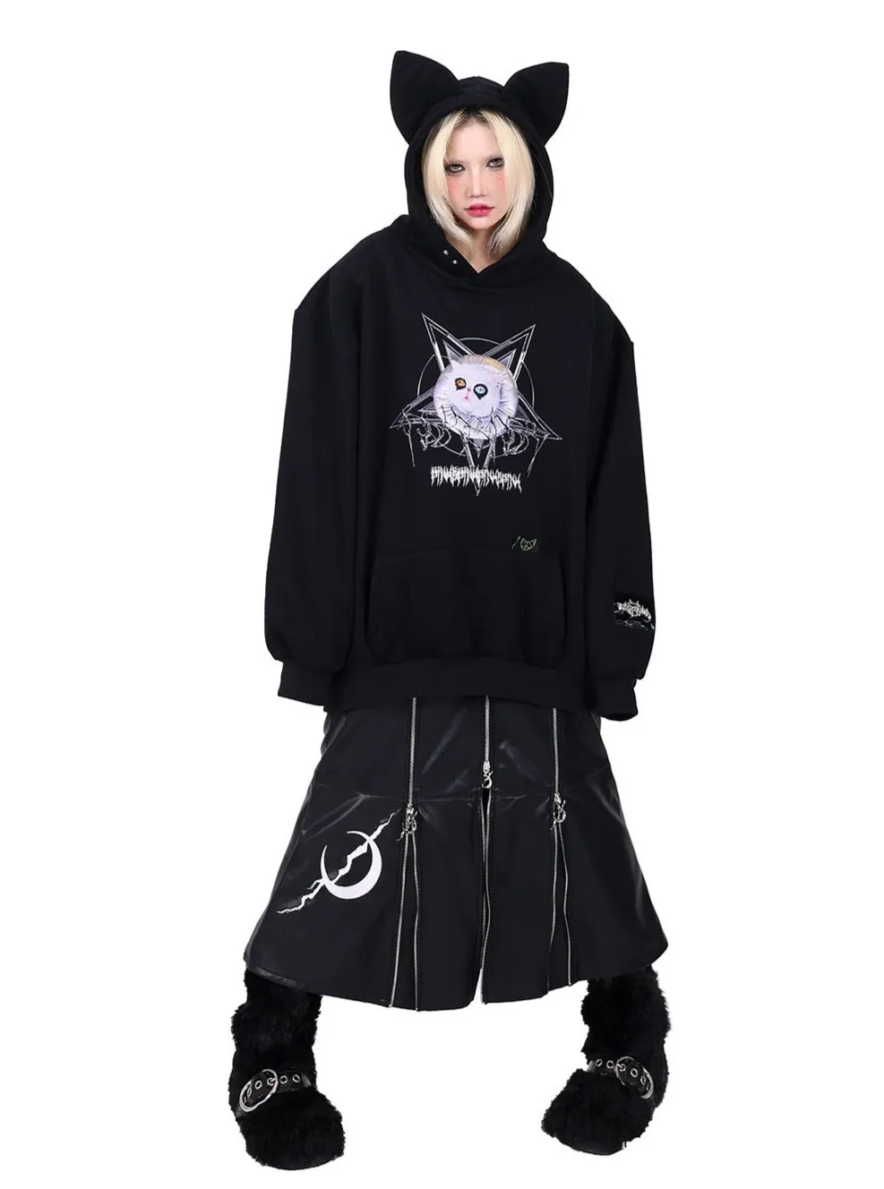 PINKSPINK Gothic Moon Zipper Skirt - Midnight Black