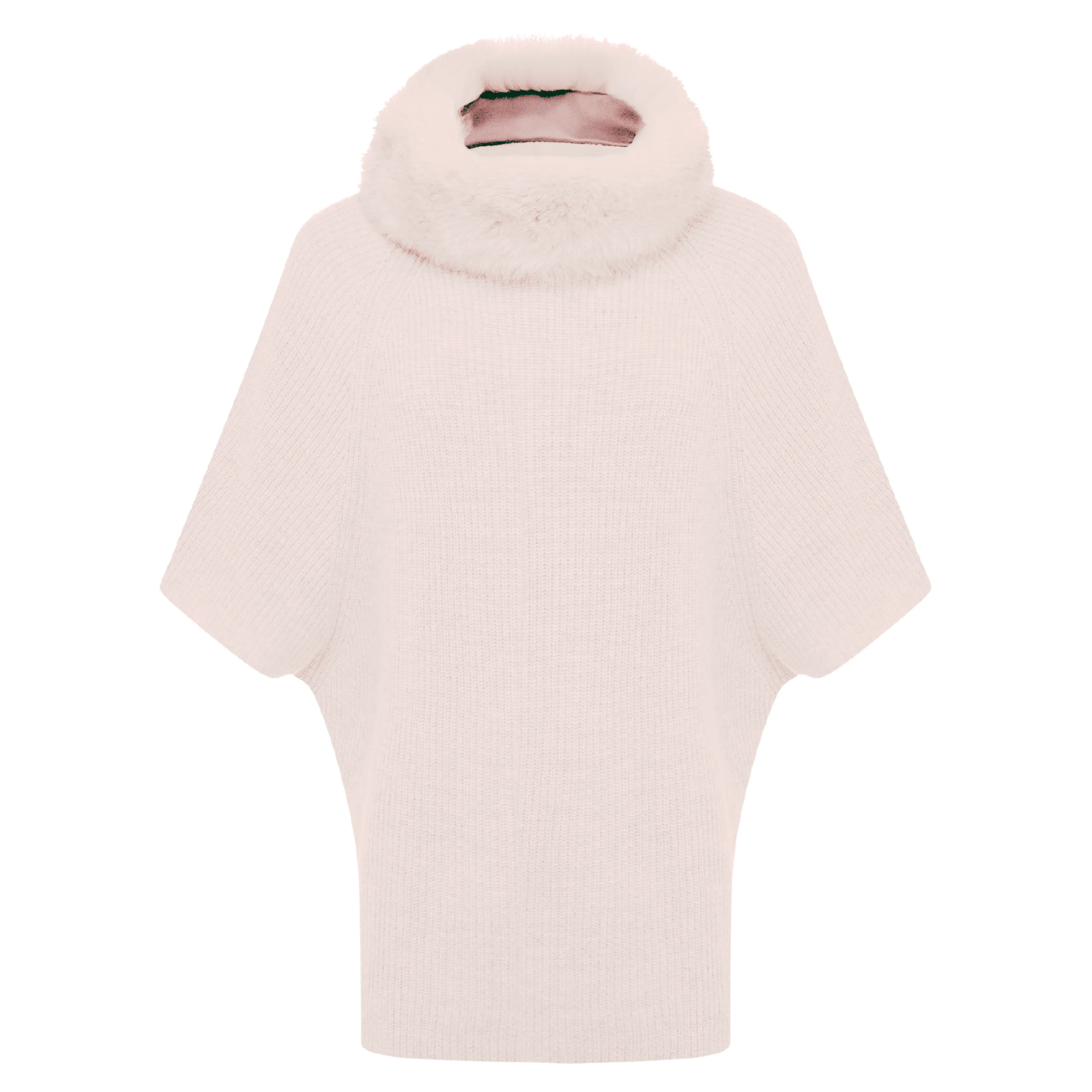 Poncho with Fur Collar - Ivory