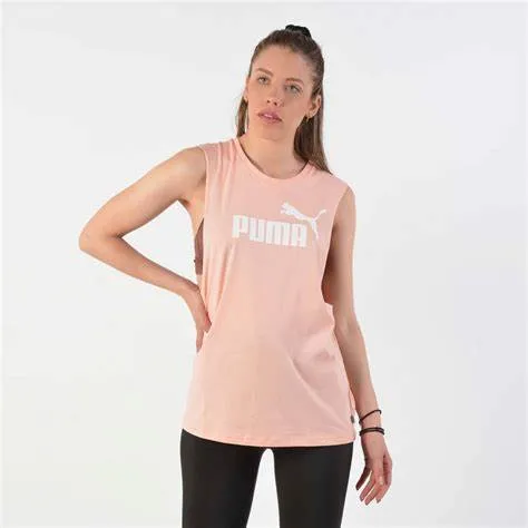 PUMA ESSENTIALS LOGO CUT OFF TANK - WOMEN - PINK