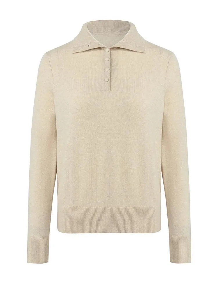 Pure Cashmere Polo Neck Women Sweater