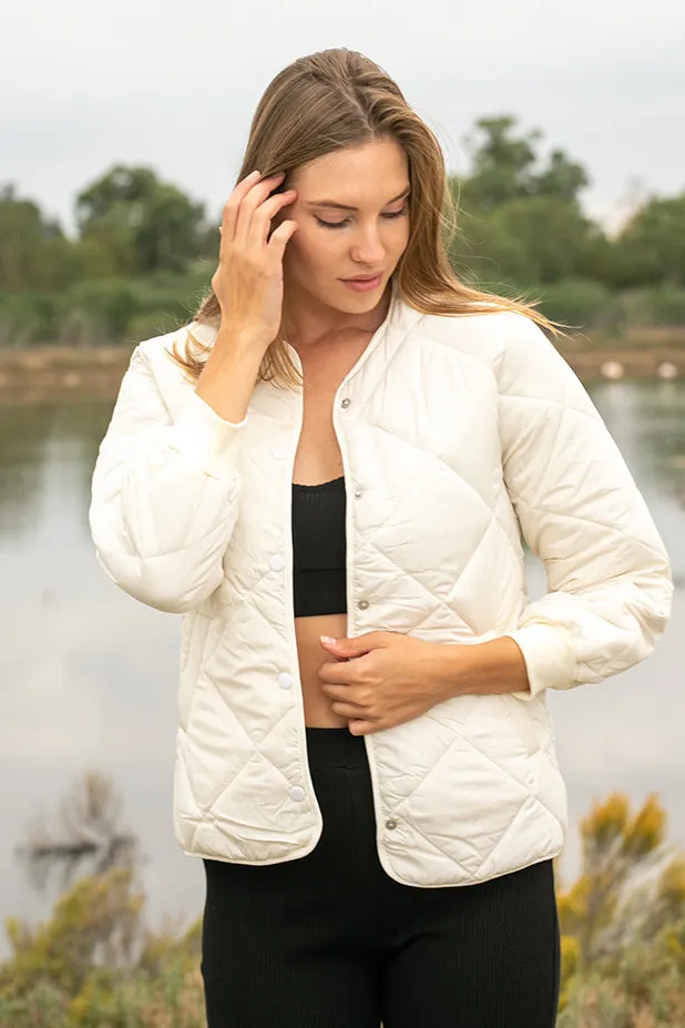 Queencii – Marion Quilted Jacket Creamy White