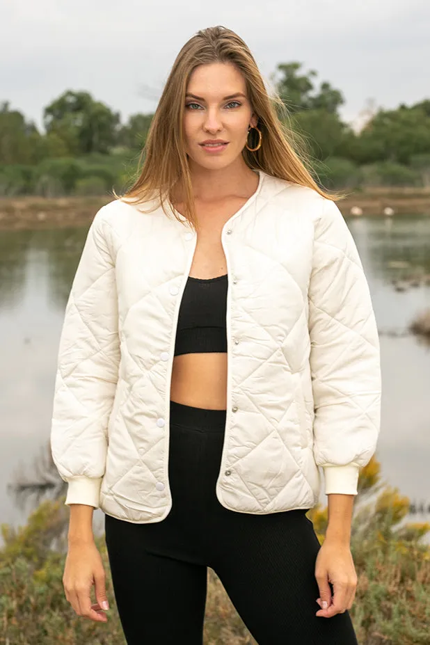 Queencii – Marion Quilted Jacket Creamy White