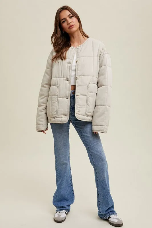 Quilted Oversized Jacket - Stone