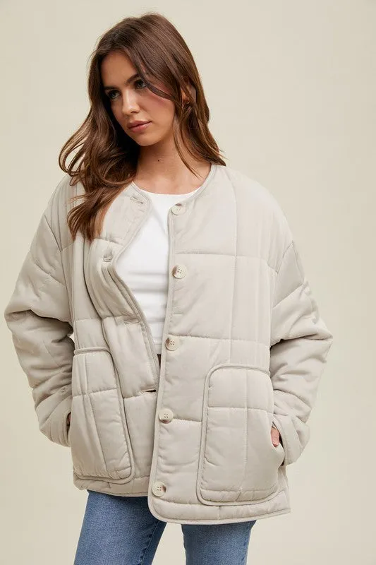 Quilted Oversized Jacket - Stone