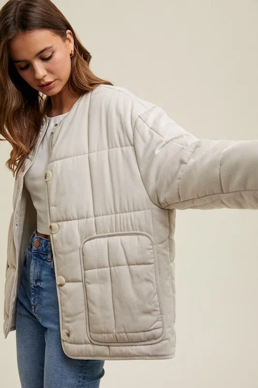 Quilted Oversized Jacket - Stone