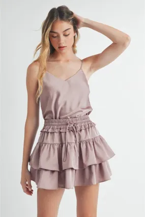 Rachel Satin Cami and Ruffle Tiered Mini Skirt Set (Sold Separately) - Lavender