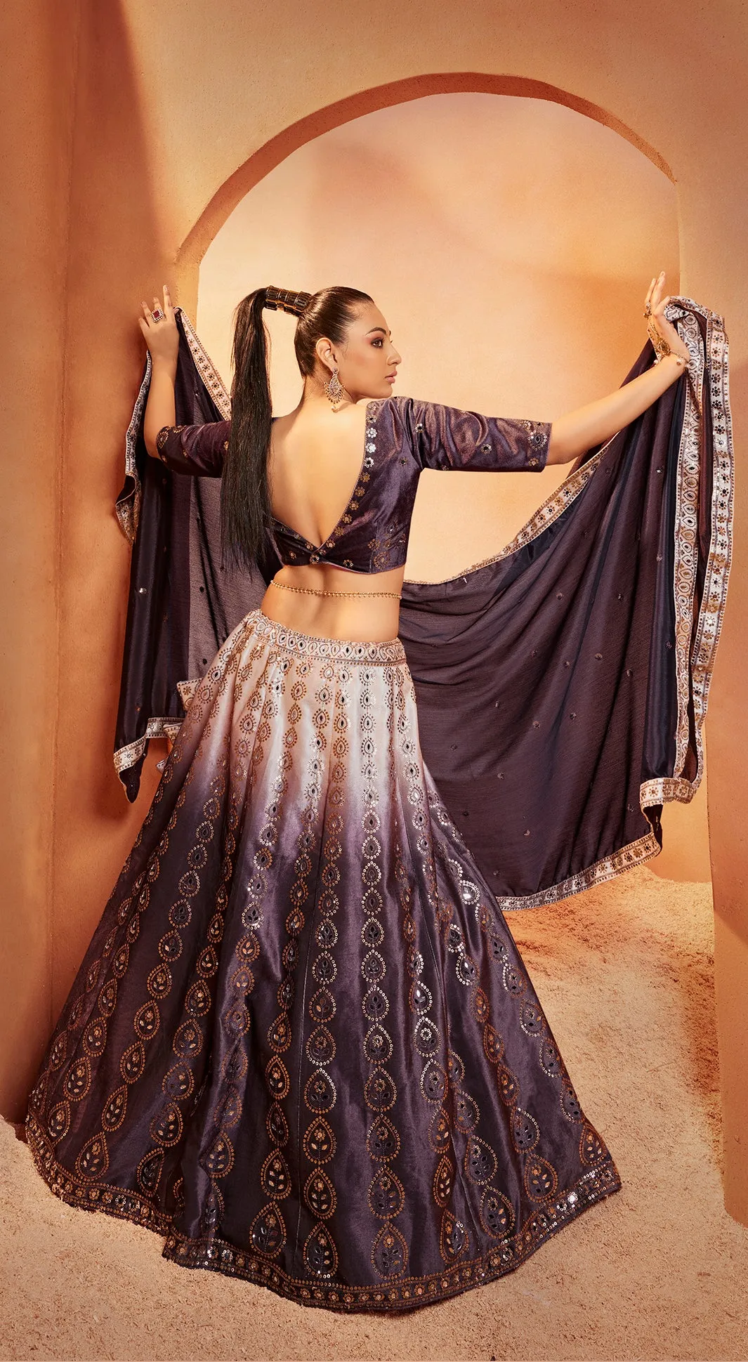 Ravishing Purple Color Mirror & Sequence Work Velvet Lehenga Choli