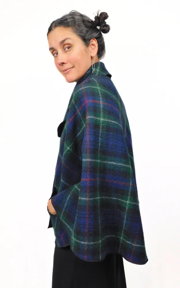 Recycled Yarn Wool Tartan Cape Jacket - McKenzie Tartan - Design Studio - Size L-2XL