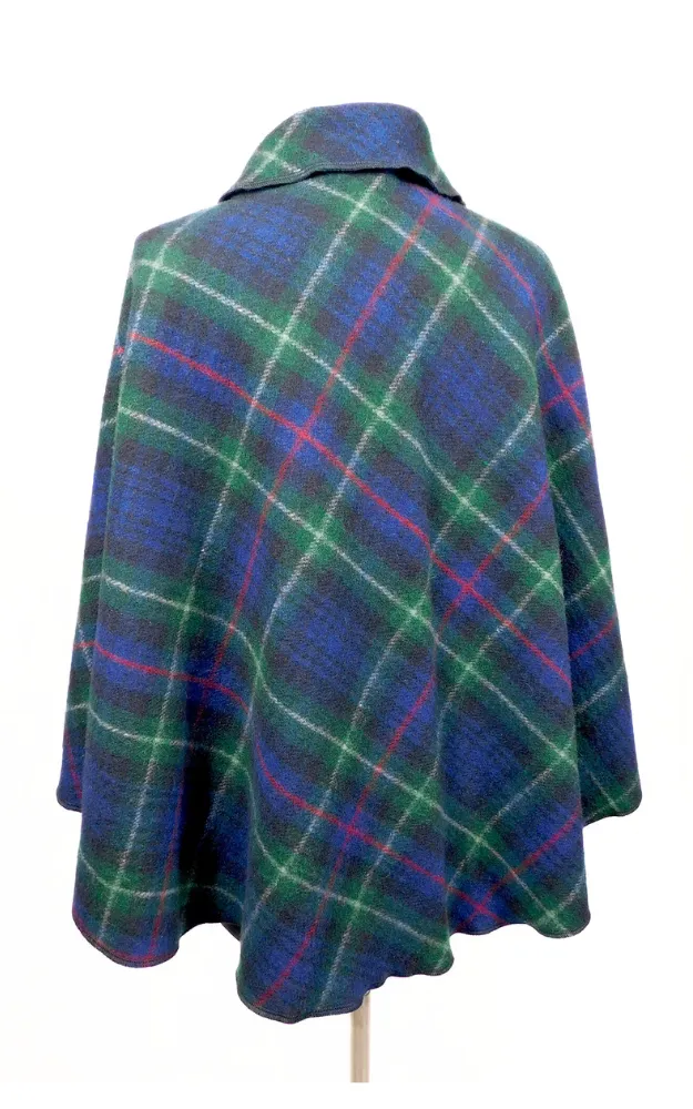 Recycled Yarn Wool Tartan Cape Jacket - McKenzie Tartan - Design Studio - Size L-2XL