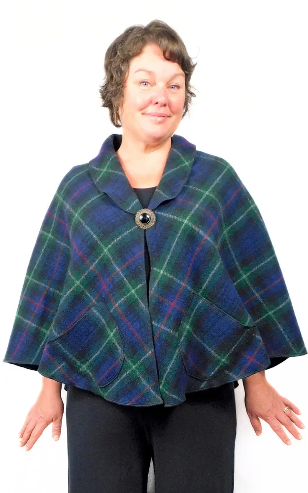 Recycled Yarn Wool Tartan Cape Jacket - McKenzie Tartan - Design Studio - Size L-2XL