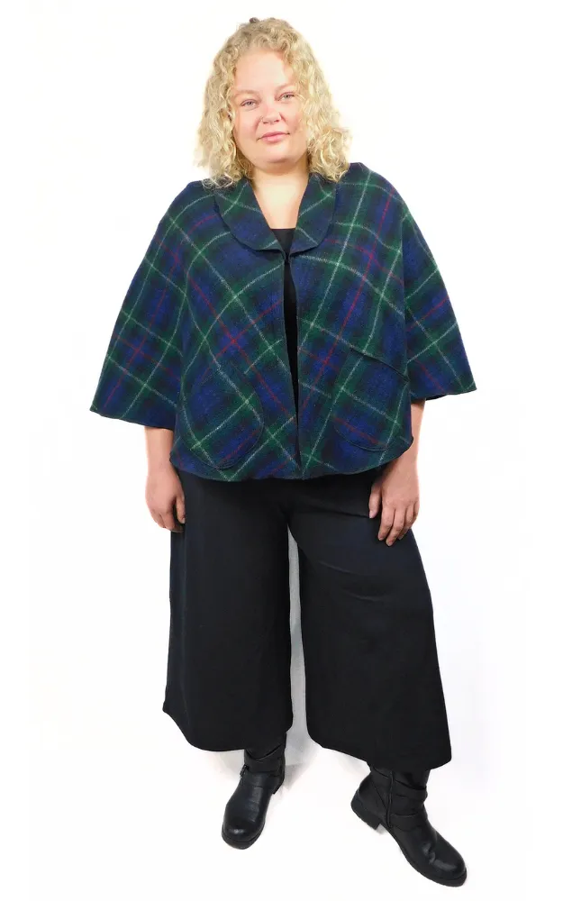 Recycled Yarn Wool Tartan Cape Jacket - McKenzie Tartan - Design Studio - Size L-2XL