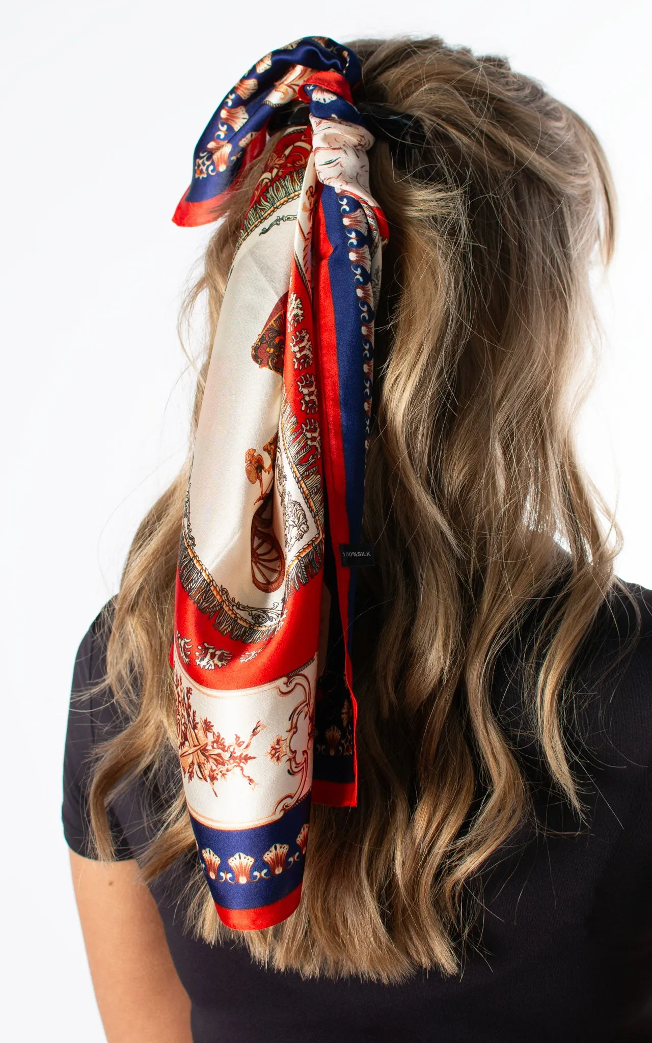 Red & Navy Carriage Square Silk Scarf