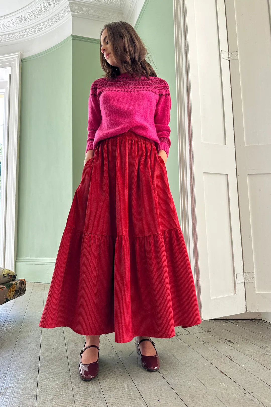 Red Corduroy Petticoat Skirt by Justine Tabak