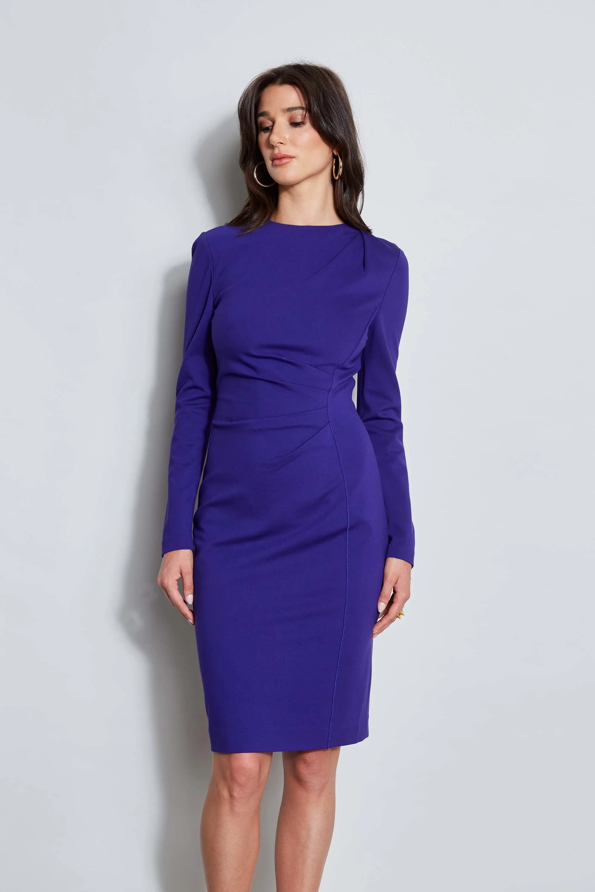 Ruched Long Sleeve Knit Dress