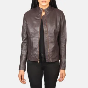 Rumella Maroon Leather Biker Jacket