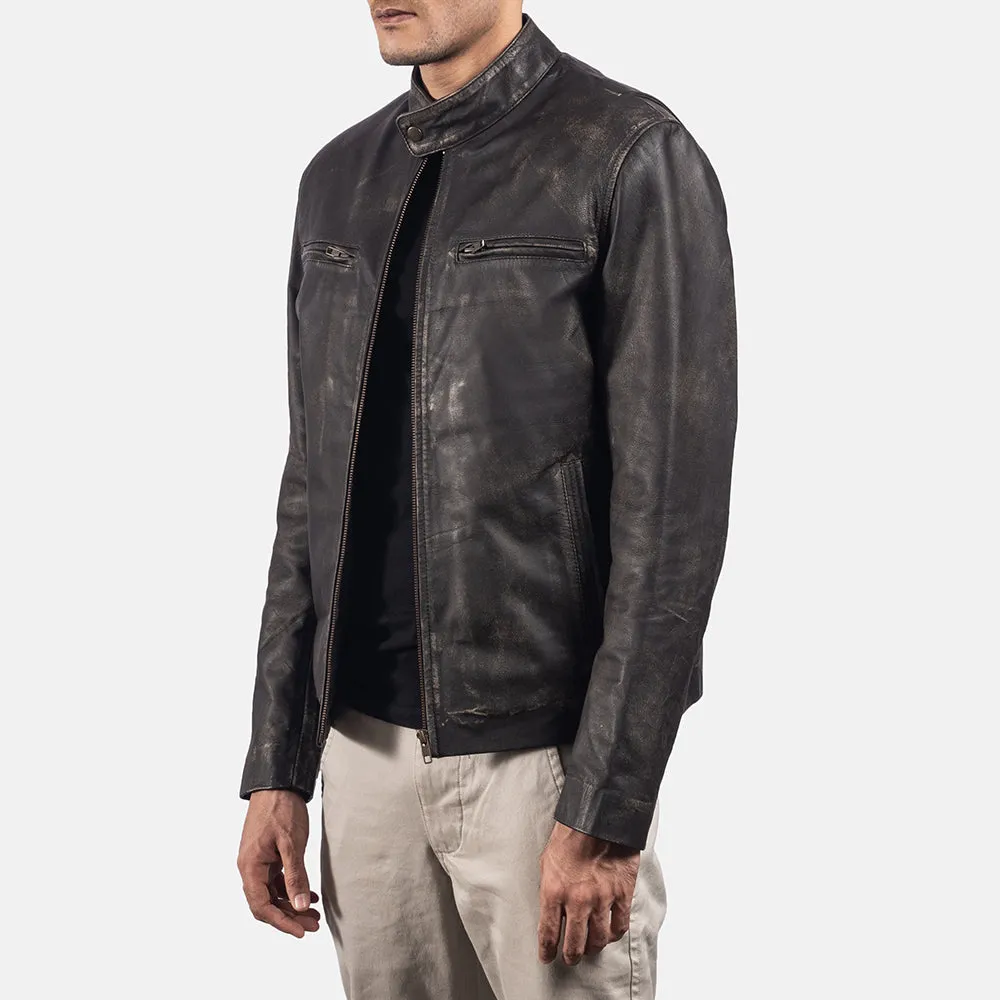 Rustic Brown Leather Biker Jacket