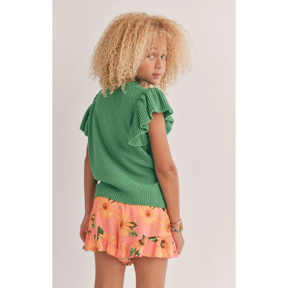 Sadie & Sage Tween Wear Happy Ruffle Sleeve Sweater