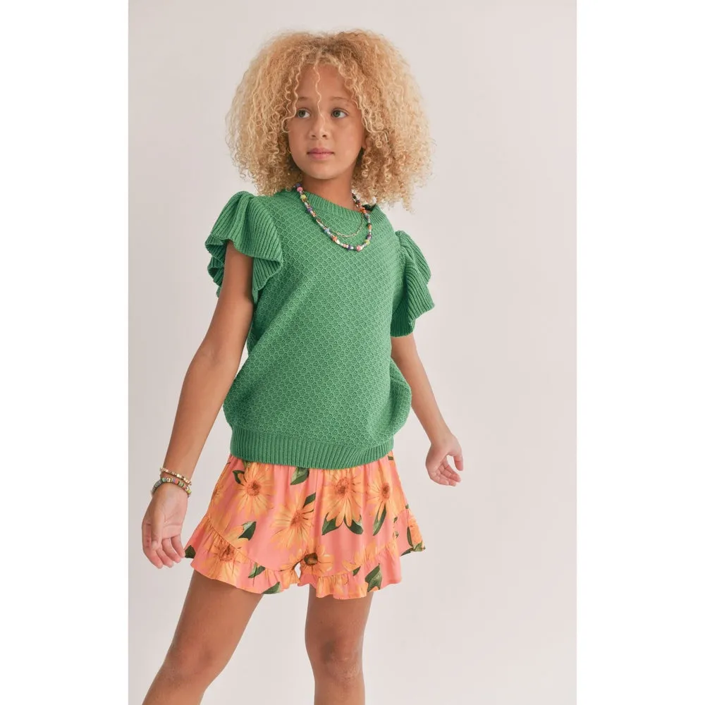 Sadie & Sage Tween Wear Happy Ruffle Sleeve Sweater