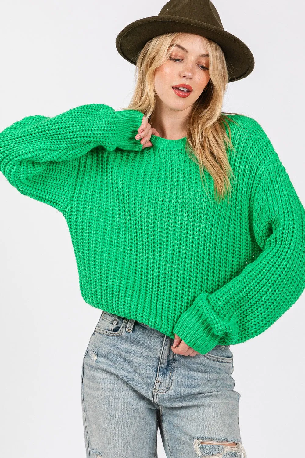 SAGE   FIG Round Neck Drop Shoulder Sweater