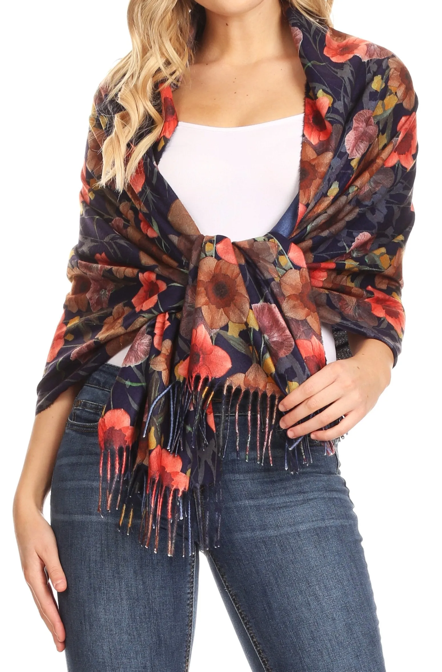 Sakkas Oria Women's Soft Lightweight Colorful Printed Shawl Scarf Wrap Stole