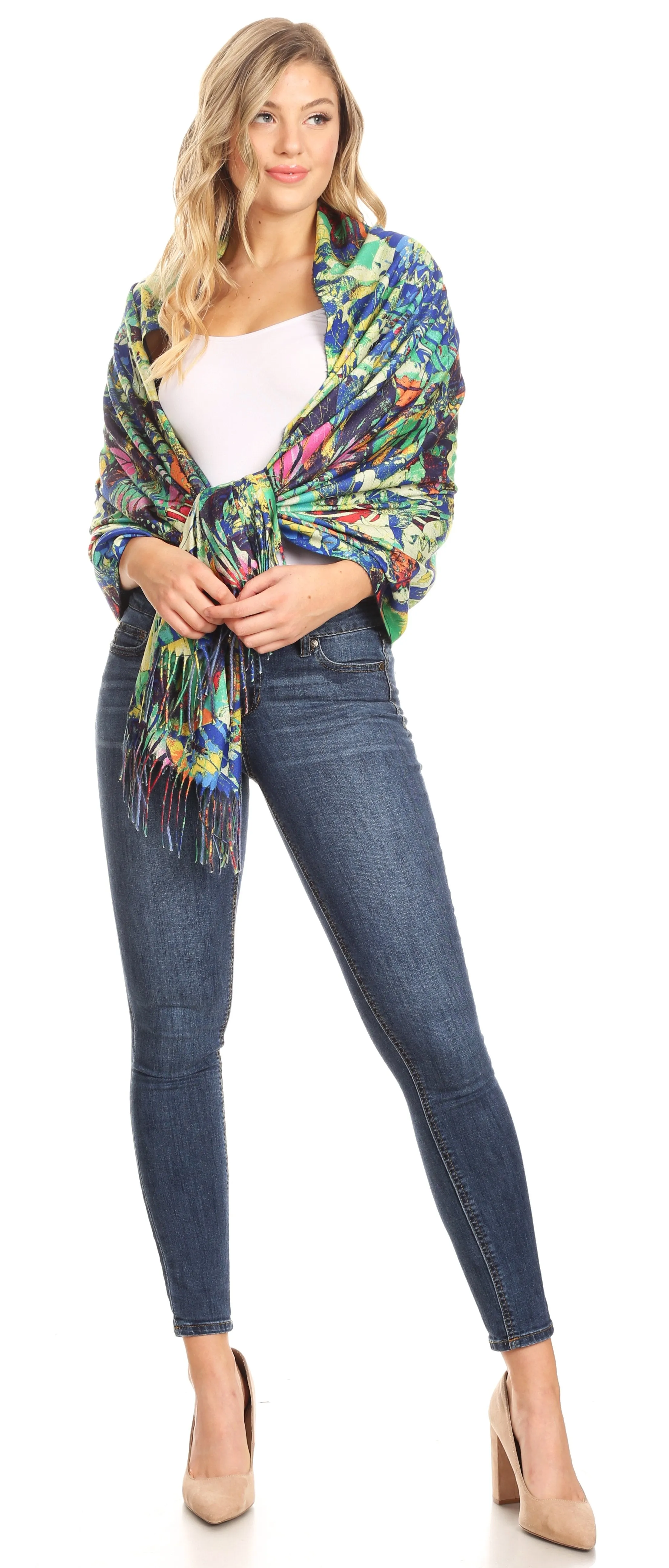 Sakkas Oria Women's Soft Lightweight Colorful Printed Shawl Scarf Wrap Stole