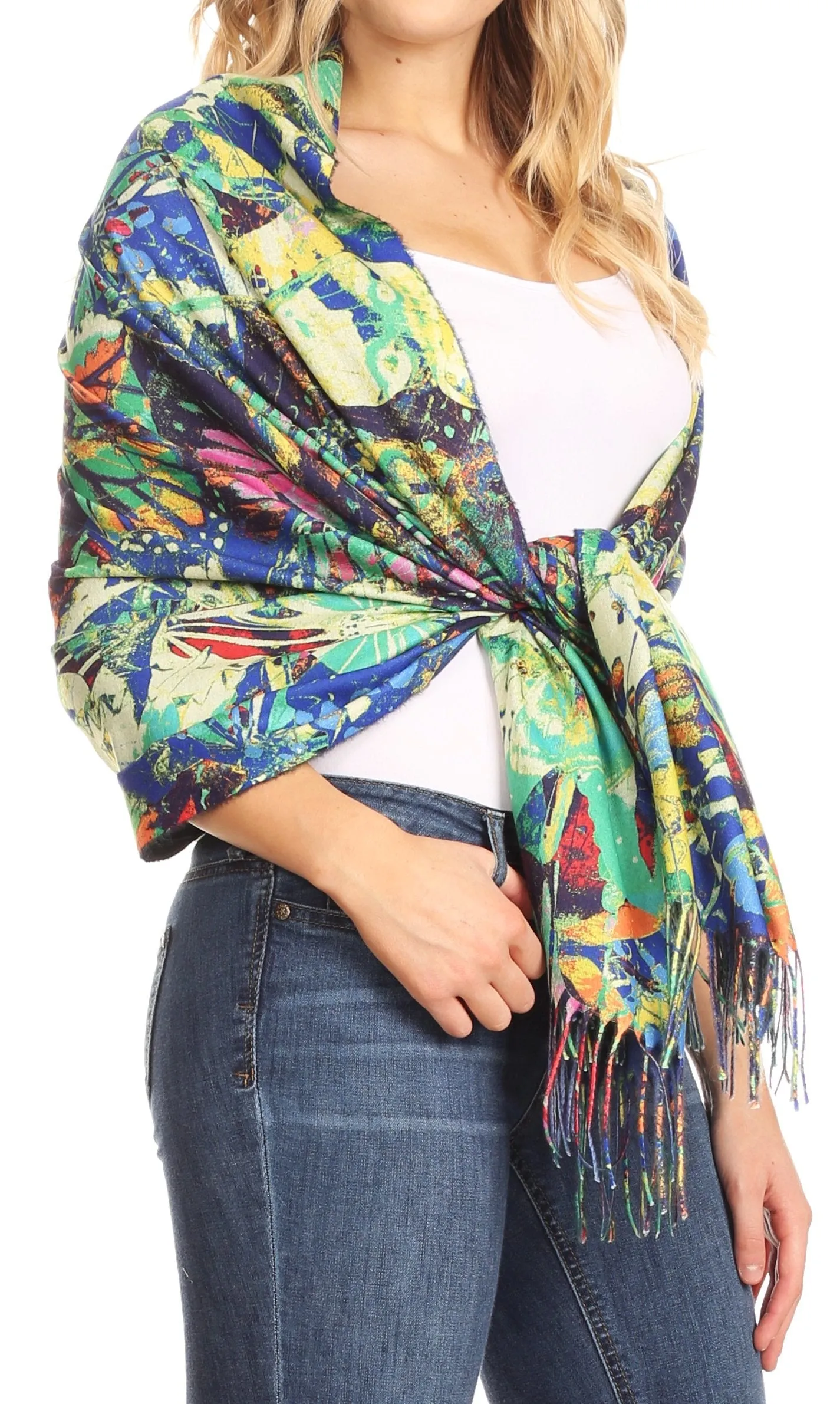 Sakkas Oria Women's Soft Lightweight Colorful Printed Shawl Scarf Wrap Stole