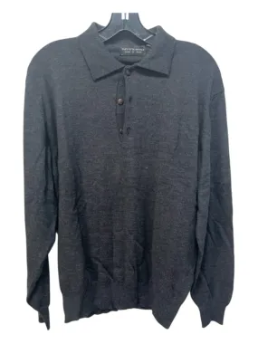 Saks Fifth Ave Size M Dark Gray Wool Solid Polo Men's Sweater