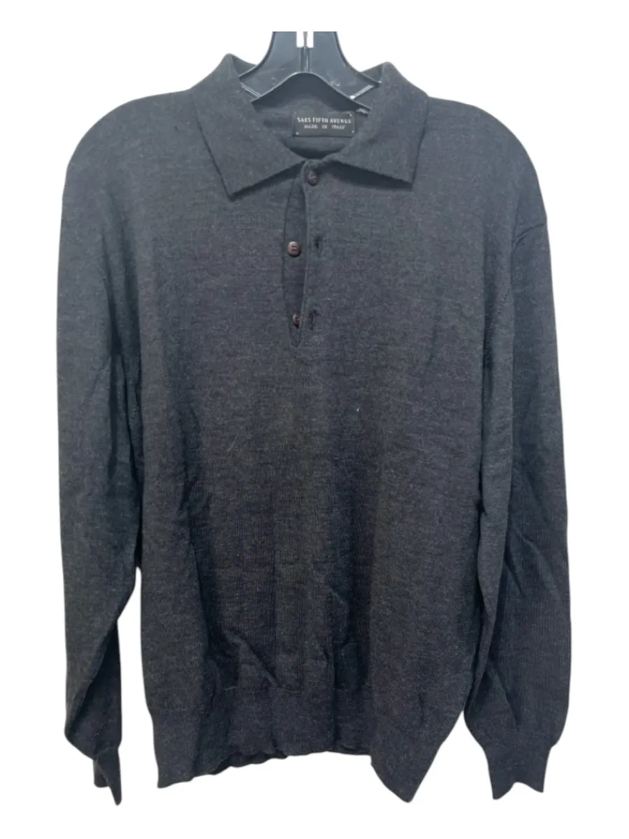 Saks Fifth Ave Size M Dark Gray Wool Solid Polo Men's Sweater